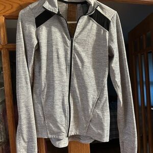 Champion Women's Heather Gray and Black Zip-Up Hoodie